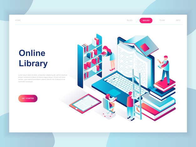 Concepto isométrico de diseño plano moderno de biblioteca en línea Vector Premium