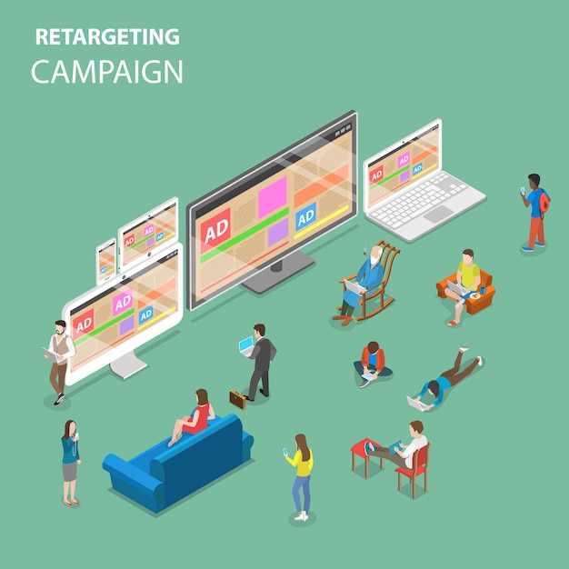 Concepto Isométrico Plano De La Campaña De Retargeting Vector Premium 4533