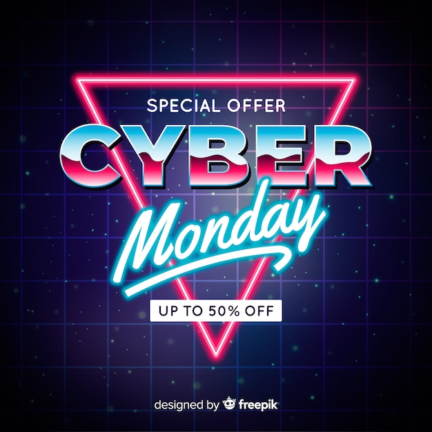 Concepto de lunes cibernético con fondo futurista retro vector gratuito