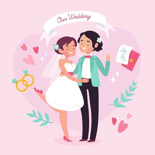 Concepto De Pareja De Boda Para Ilustración Vector Gratis 3243