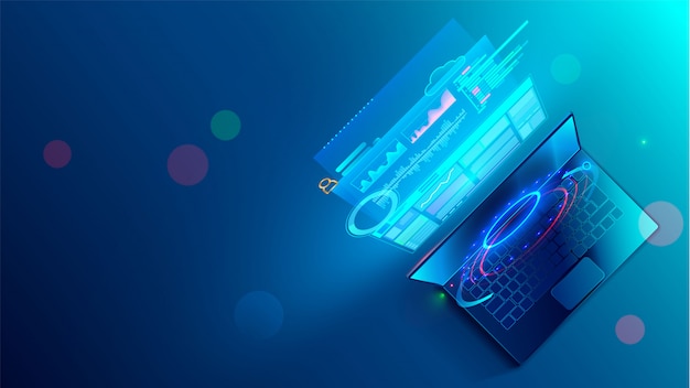 Concepto de proceso de codificación de desarrollo de software. programación, prueba de código multiplataforma Vector Premium