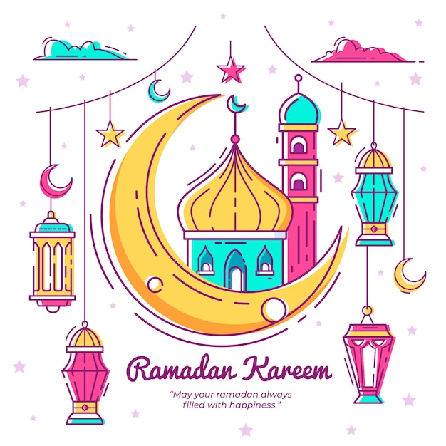 Concepto De Ramadán Dibujado A Mano Vector Premium