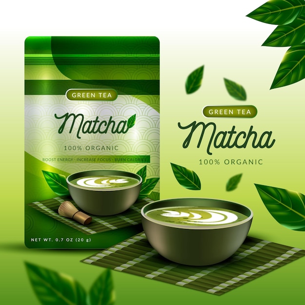 Concepto Realista De Anuncios De Té Matcha Vector Gratis 2554