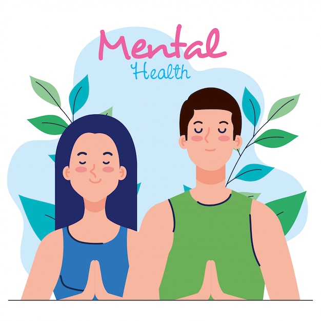 Concepto De Salud Mental Pareja Con Mente Sana Y Diseno De Ilustracion De Decoracion De Hojas Vector Premium