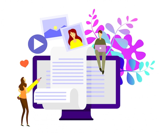 Concepto de vector plano isométrico de blogging creativo. Vector Premium