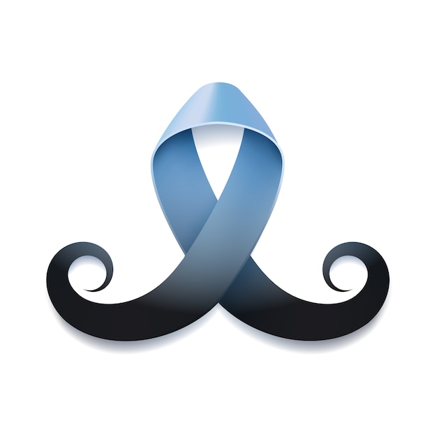 Conciencia de la cinta del cáncer de próstata sobre fondo blanco cinta azul claro con bigote