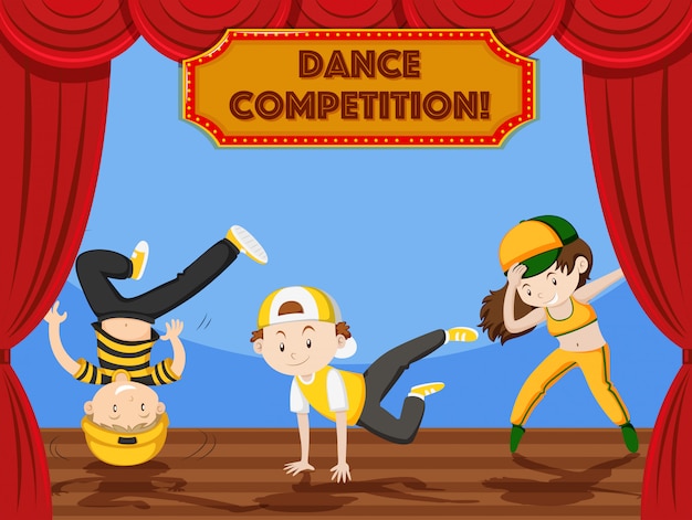 Concurso de danza infantil en el escenario. Vector Premium 
