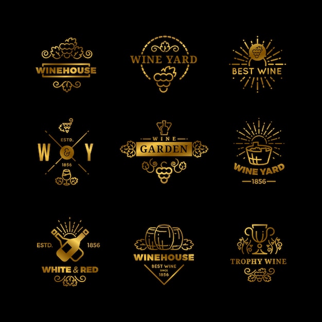 Conjunto aislado de logotipos y emblemas de vino Vector Premium