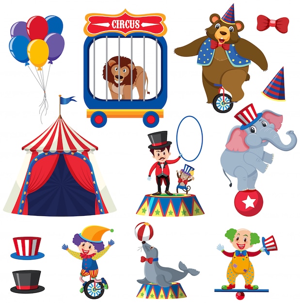 Conjunto De Animales De Circo Y Personas Vector Premium