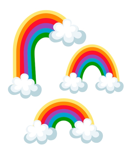 Conjunto De Arco Iris De Colores Con Nubes Tres Arcoíris Diferentes Ilustración Sobre Fondo 3756