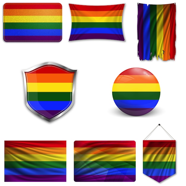 Conjunto de la bandera lgbt en diferentes diseños Vector Premium