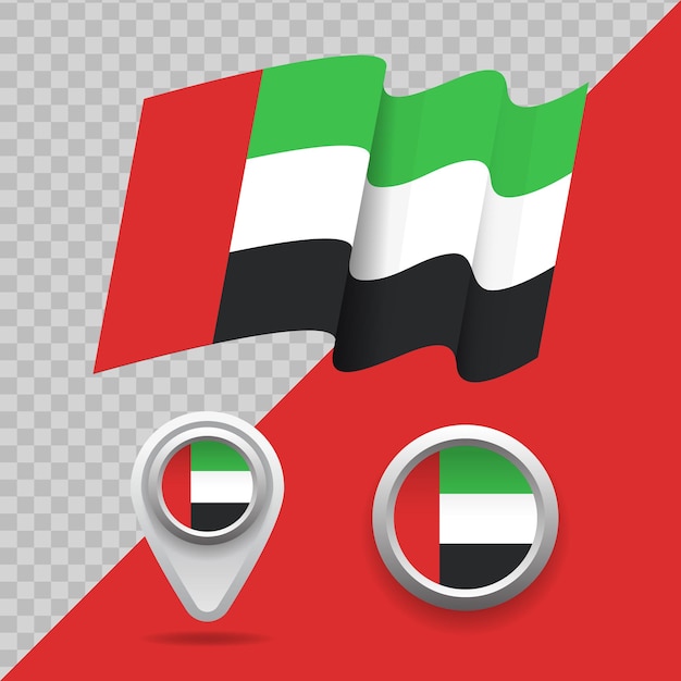 Conjunto De Bandera Nacional De Los Emiratos árabes Unidos Bandera Ondeante 3d Marcadores De