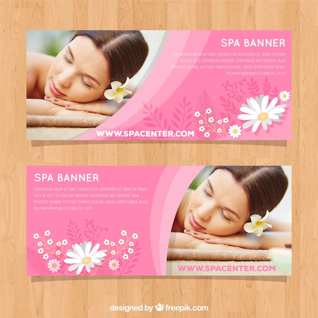 Conjunto De Banners De Centro De Spa Con Mujer Relajada Vector Gratis 6222