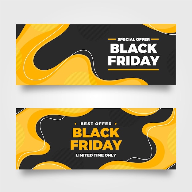 Conjunto De Banners Horizontales De Viernes Negro Ondulado Plano