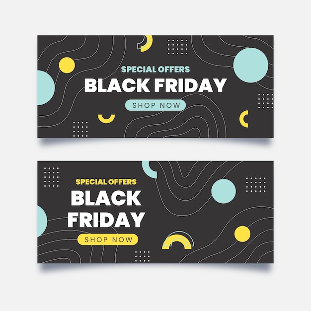 Conjunto De Banners Horizontales De Viernes Negro Plano Vector Gratis