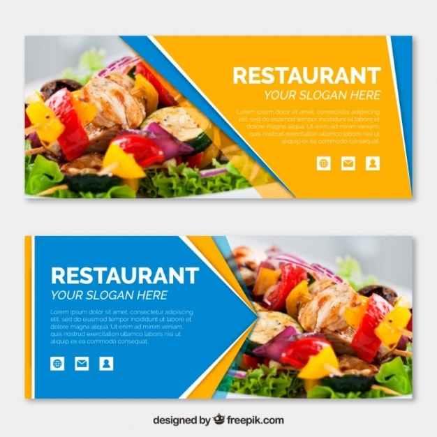 Conjunto De Banners De Restaurante Con Foto Vector Gratis