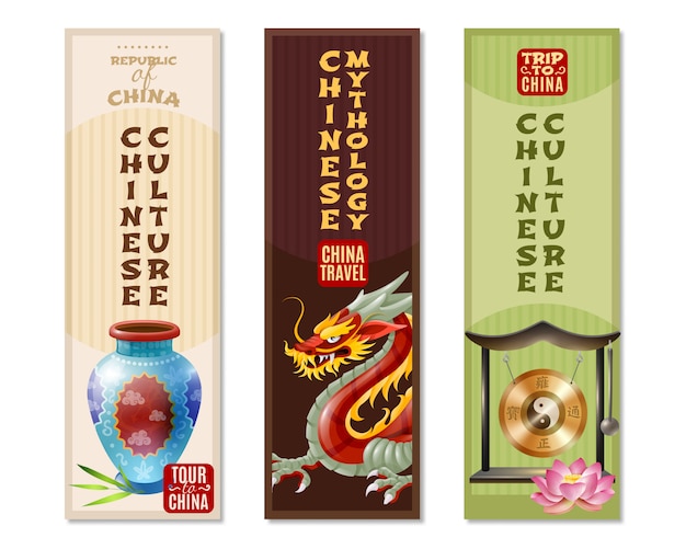 Conjunto de banners verticales de viaje de china vector gratuito