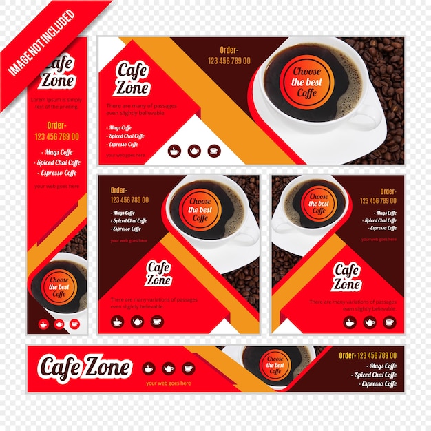 Conjunto de banners web para cafetería Vector Premium