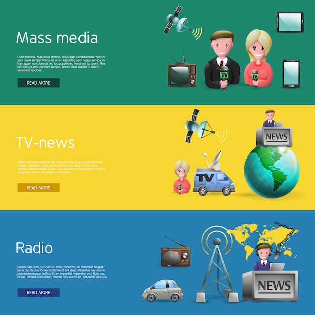 Conjunto De Bunners De Medios Masivos Horizontales Vector Gratis 