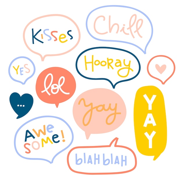 Conjunto de burbujas coloridas discurso con diferentes expresiones vector gratuito