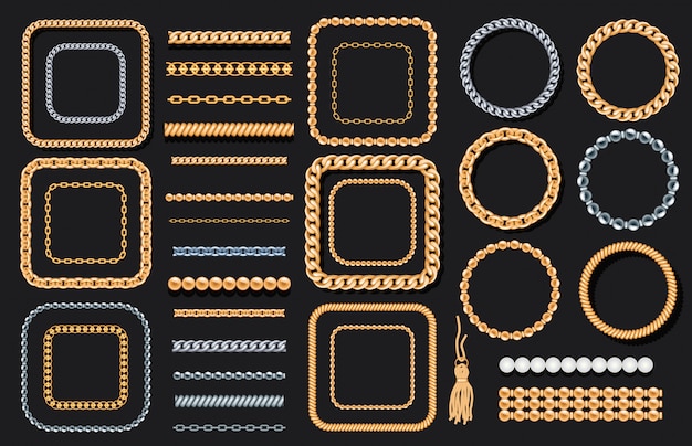 Conjunto de cadenas de oro y plata. Vector Premium