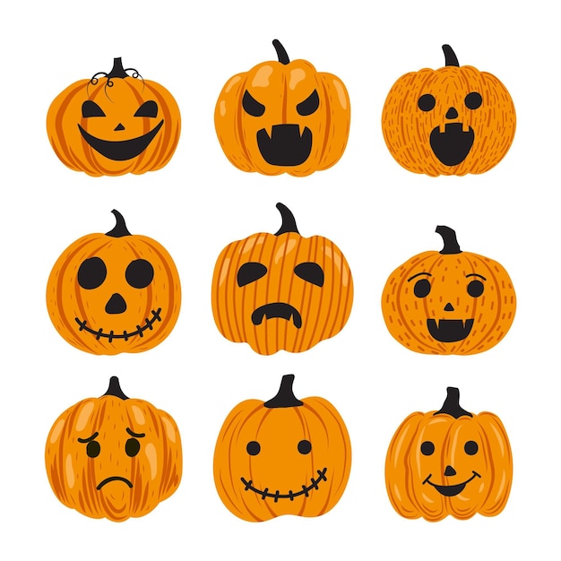 Conjunto De Calabaza De Halloween Dibujada A Mano Vector Premium