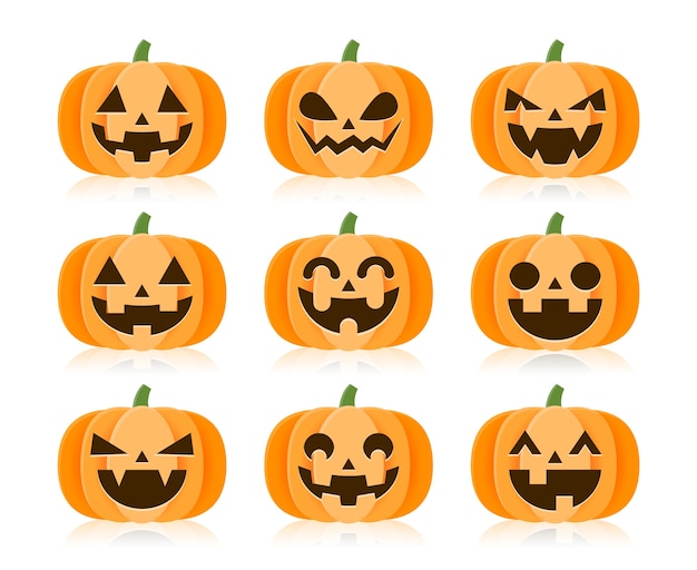 Conjunto de calabazas de halloween de dibujos animados. | Vector Premium