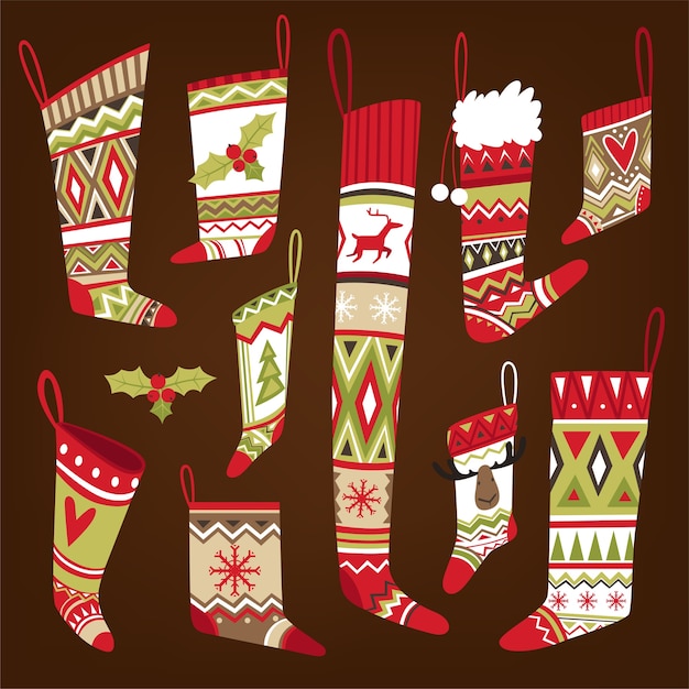 Conjunto de calcetines navideños de punto multicolor estampados de