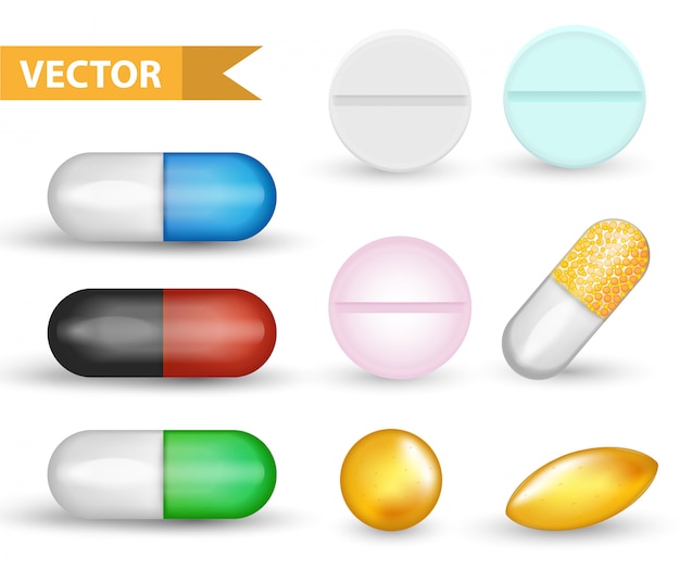 Conjunto De Cápsula De Píldora Médica Realista Colección 3d De Medicamentos Y Tabletas 1560