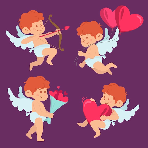 Conjunto De Caracteres De Cupido Divertido Diseño Plano Vector Gratis 