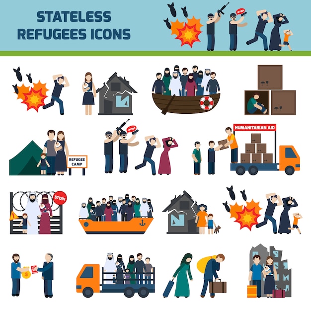 Conjunto de caracteres de refugiados apátridas vector gratuito