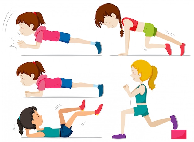 Conjunto de chicas haciendo ejercicio físico | Vector Gratis