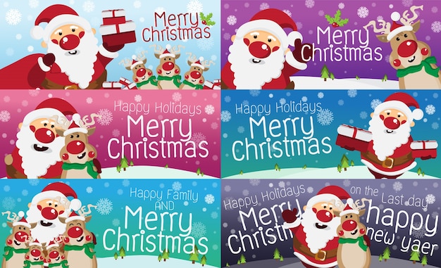 Conjunto de colección de tarjetas de felicitación de santa claus