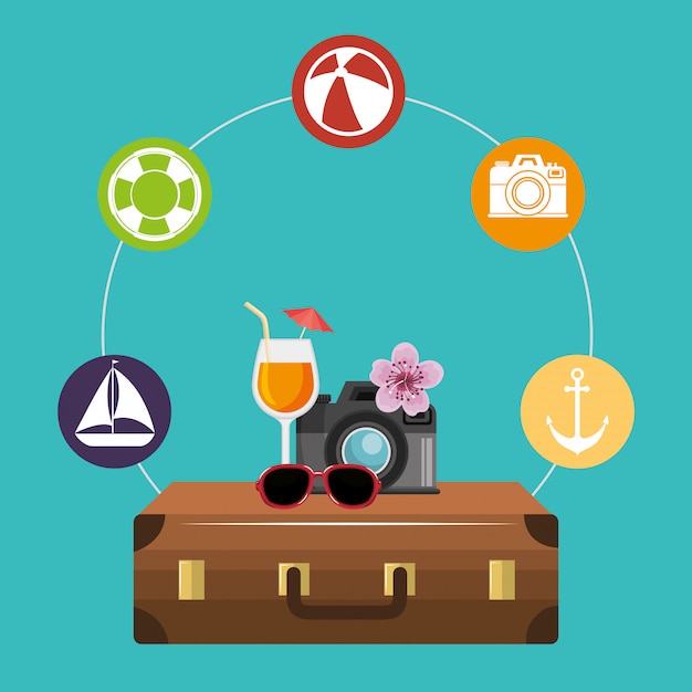 Conjunto de composición de elementos de vacaciones de verano vector gratuito