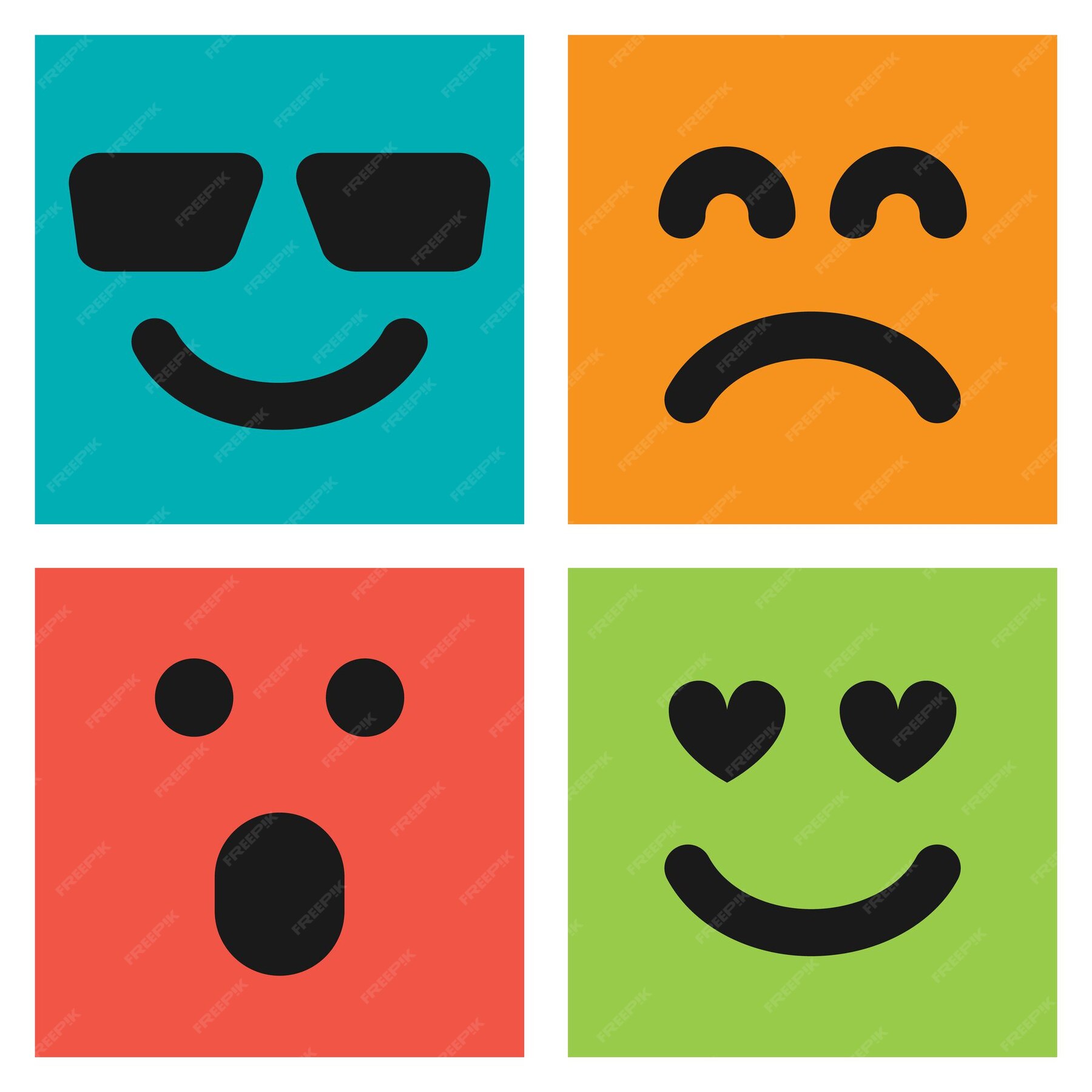 Conjunto De Cuatro Emoticonos Coloridos Con Caras Sonrientes Amadas