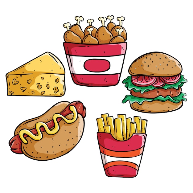 Conjunto De Comida Rápida Doodle Lindo Sobre Fondo Blanco Descargar Vectores Premium 7191