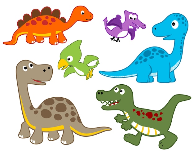 Conjunto De Vectores De Dibujos Animados Coloridos Dinosaurios