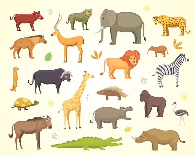 Conjunto de dibujos animados de animales africanos 