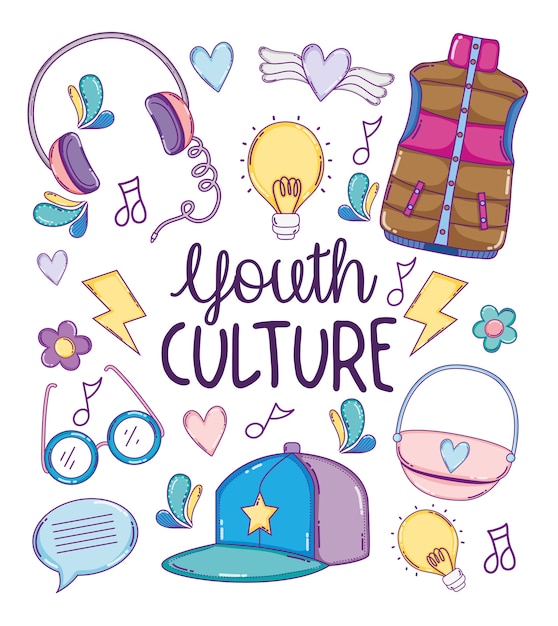 Conjunto De Dibujos Animados De La Cultura Juvenil Vector Premium