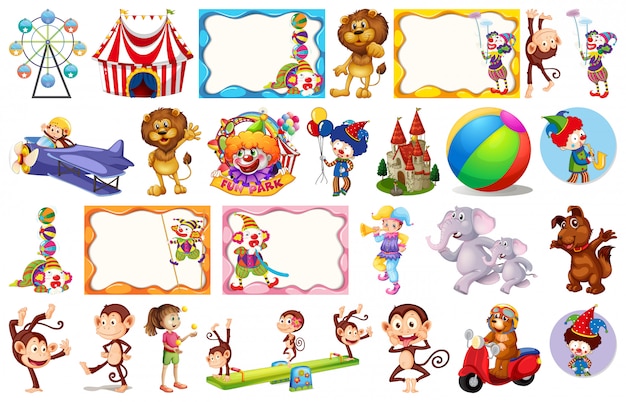 Conjunto de diferentes objetos de circo. vector gratuito