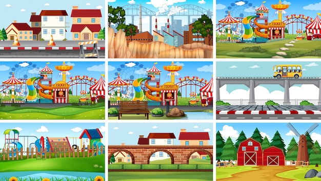 Conjunto de diferentes paisajes vector gratuito