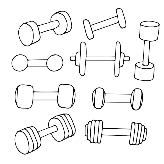 Conjunto de diferentes pesas ilustración vectorial, dibujo a mano ...