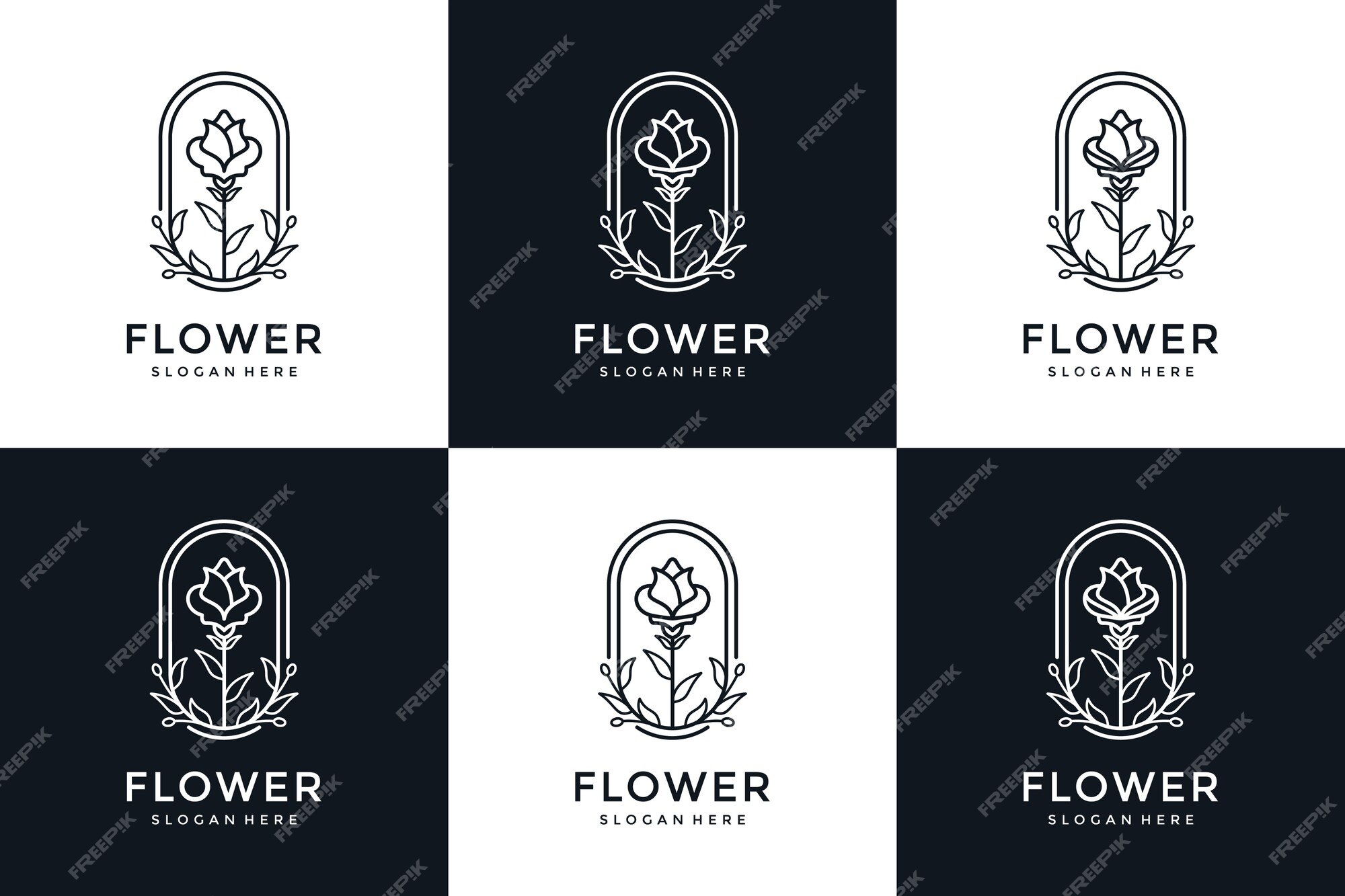 Conjunto De Diseño De Logotipo De Flores En Estilo De Arte Lineal Vector Premium 