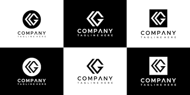 Conjunto De Diseño De Logotipo De Letra Cg De Monograma Abstracto Vector Premium