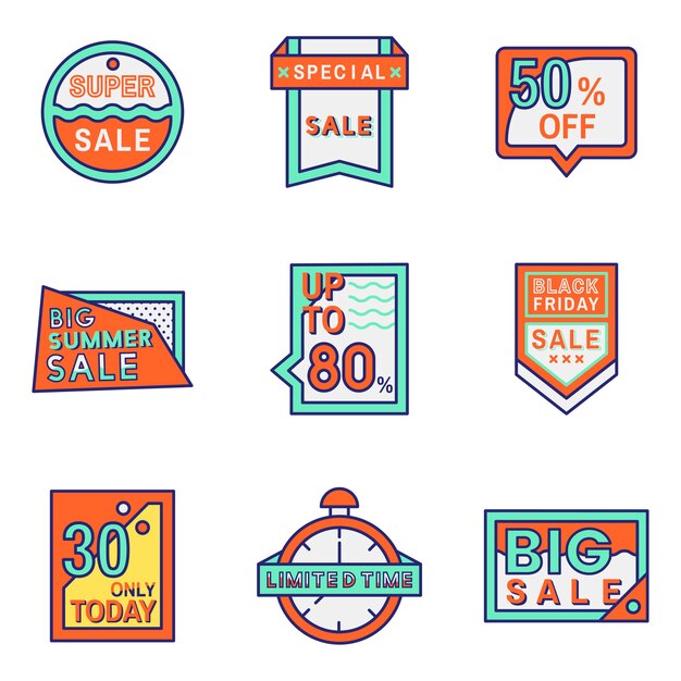 Conjunto de diseños de distintivos de venta | Vector Gratis