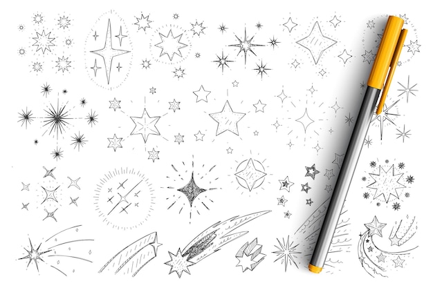 Conjunto De Doodle De Estrellas Y Cometas Vector Premium