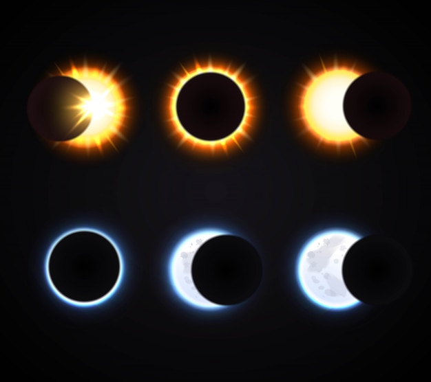 Conjunto de eclipse de sol y luna Vector Premium