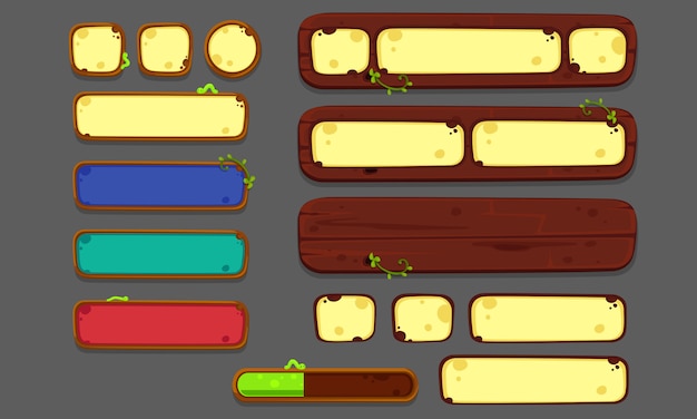 Conjunto de elementos de la interfaz de usuario para juegos y aplicaciones 2d, juego ui parte 2 Vector Premium