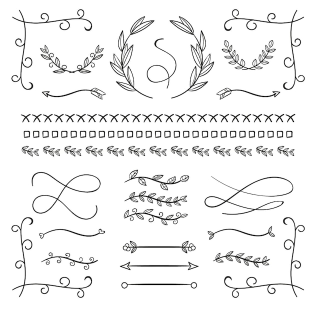 Conjunto De Elementos Ornamentales Dibujados A Mano Vector Premium