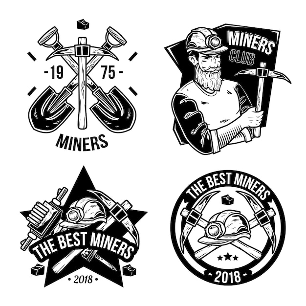 Conjunto De Emblemas De Miner A Vintage Vector Premium